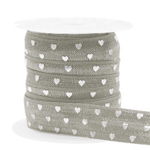 Elastisch lint hearts hearts taupe silver, 49cm